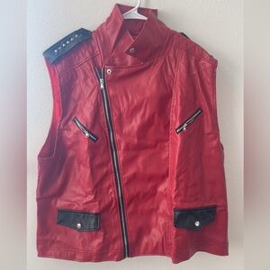 Red Faux Leather Vest with Black Accents